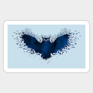 Fairy Tale Blue Owl with Trees and Birds Magnet